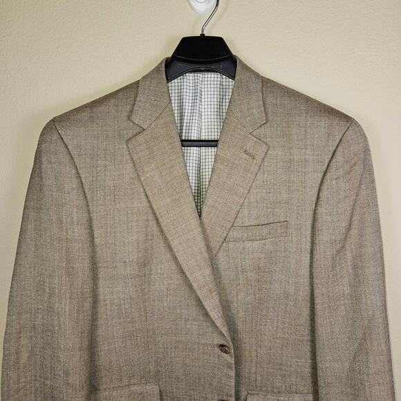 Ralph Lauren Silk Wool Linen Blend Sport Coat Mens 46R Blazer Tan Hopsack Jacket - Picture 2 of 16